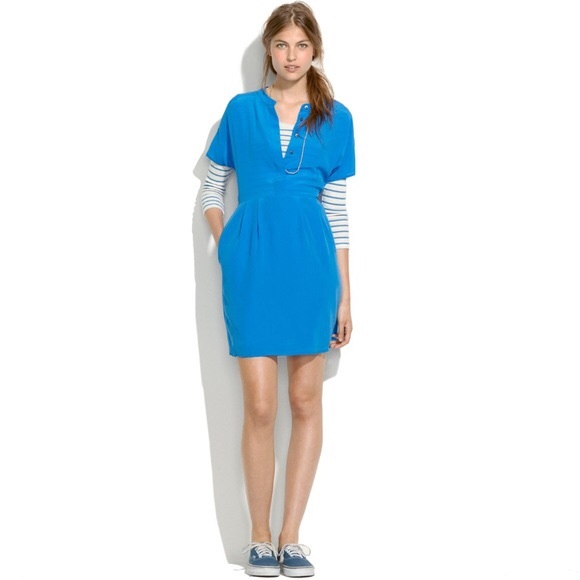 blue silk shirt dress